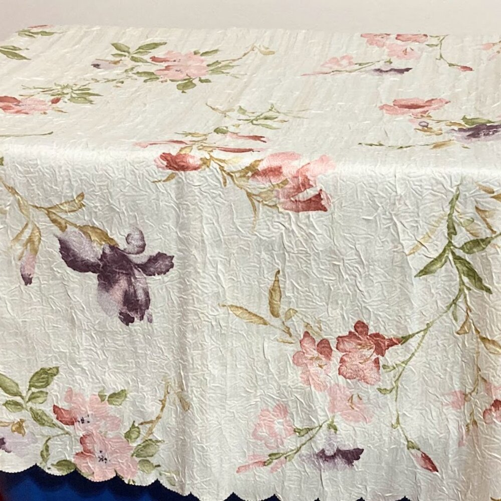 Vintage Square Crinkle Scalloped Edge Tablecloth Floral Multi-colored